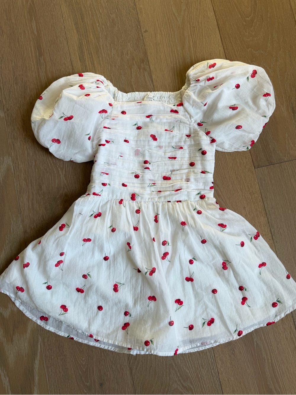 Abercrombie Kids Girls White Cherry Print Puff-Sleeve Dress